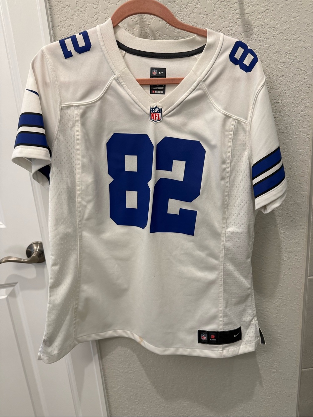 NFL women’s  Dallas Cowboys White and Blue Football Jersey Number 82